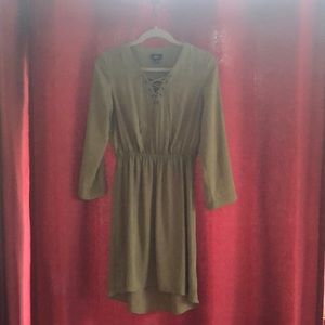 Green Drawstring Midi Dress with Slight Hi-Low hem